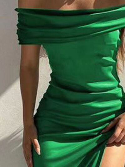 St Patricks Day Outfits Split Ruched Off-Shoulder Dress