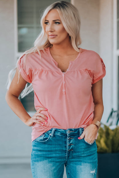 Mommy Me Summer Outfits | Women Buttoned Roll-Tab Sleeve Tee Shirt