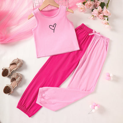 Kids Fashion Summer Outfits | Girls Graphic Tank Contrast Joggers Set