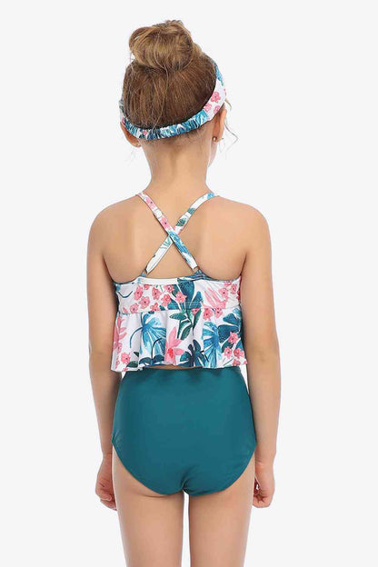 Botanical Print Crisscross Ruffled Two-Piece Swim Set